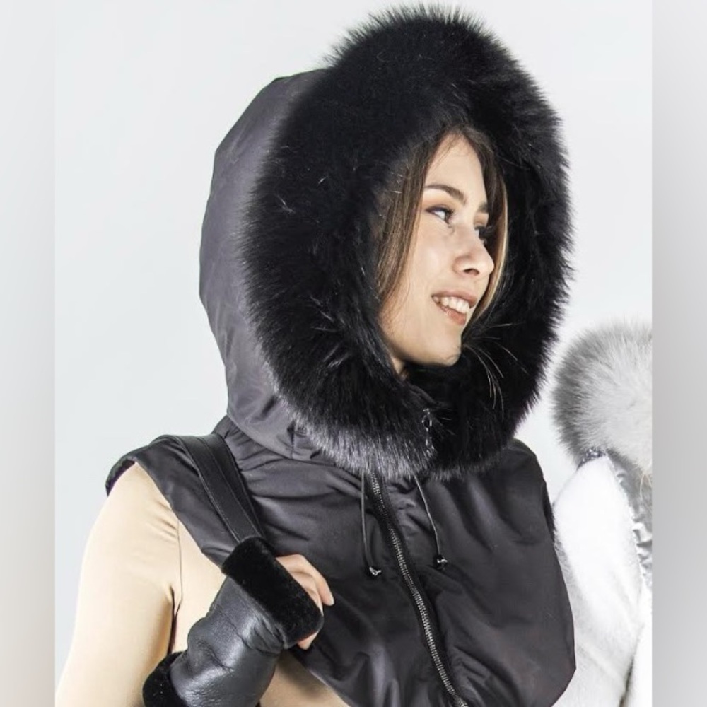 Fox Trimmed Hooded Dicky by Mitchie’s Matchings ~ NWT ~ Black ~ One Size
